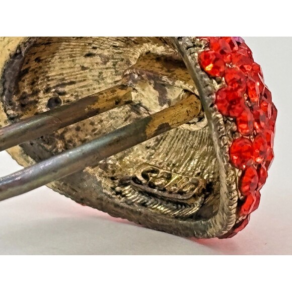 Vintage SOHO Signed‎ Hair Stick Red Crystal Mushroom Jewelry Gold Tone Metal HTF - Picture 14 of 16